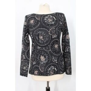 Talbots SP Black Brown Paisley Thin Knit Merino Wool Pullover Sweater